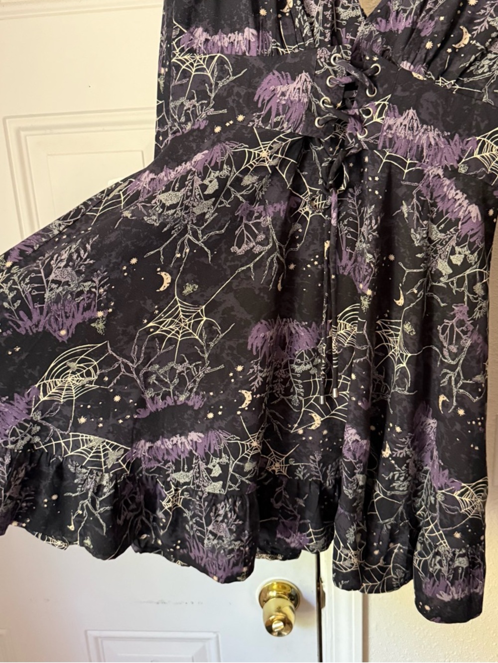 DISTURBIA black purple spider web moon goth corset cutout keyhole mini dress - Picture 3 of 9